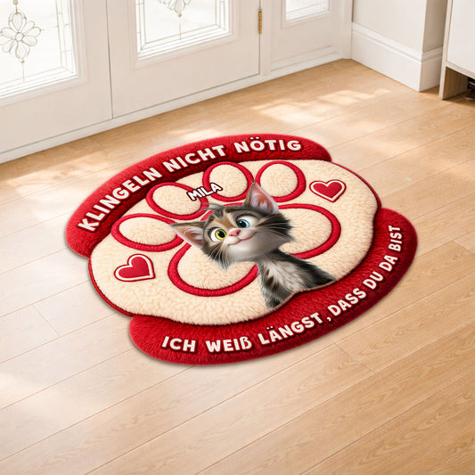 8564AGE1 klopfen nicht notig wir wissen langst dass du da bist personalisierte geschenke katze  fussmatte unregelmassige form 8564adavwd_2