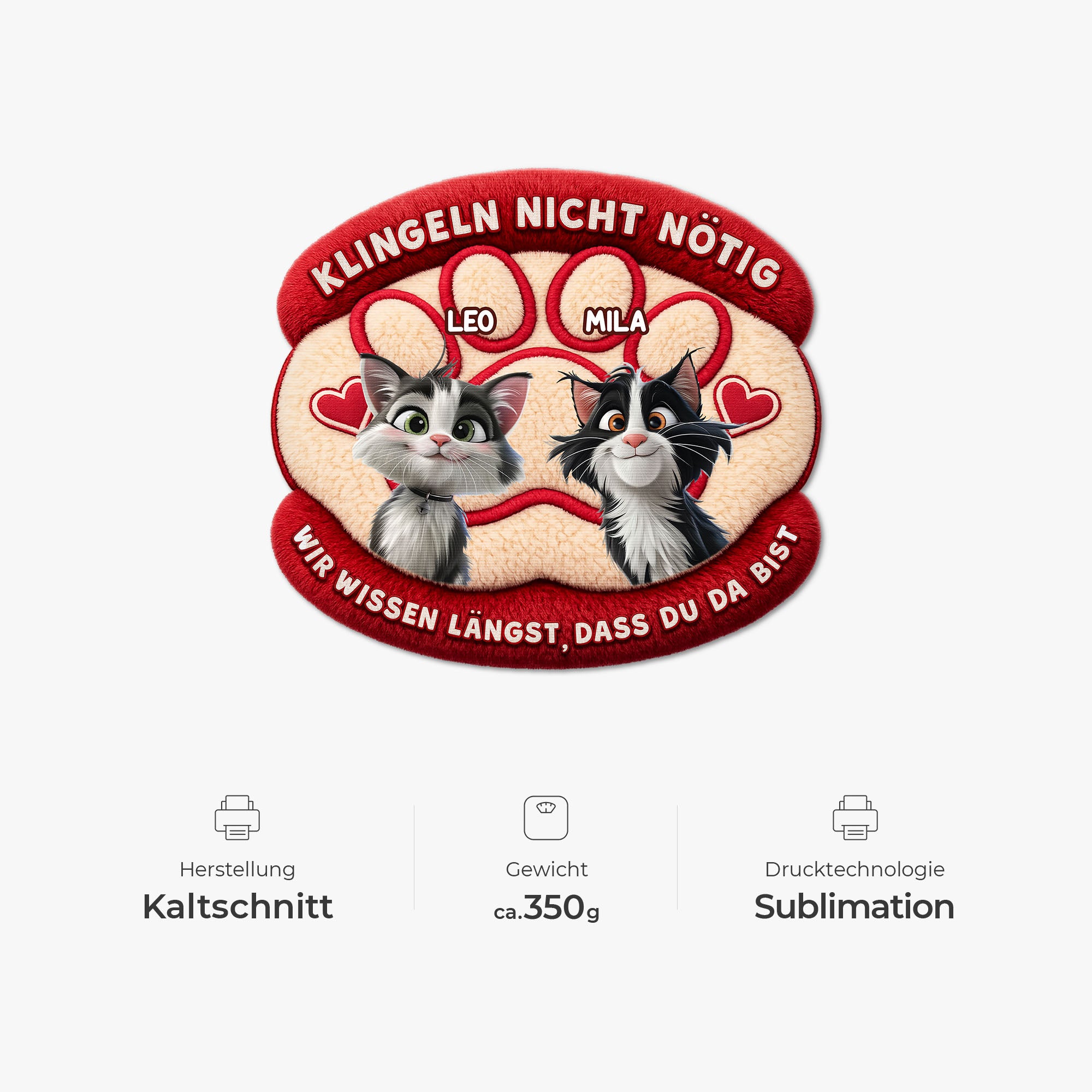 8564AGE1 klopfen nicht notig wir wissen langst dass du da bist personalisierte geschenke katze  fussmatte unregelmassige form 8564adavwd_4