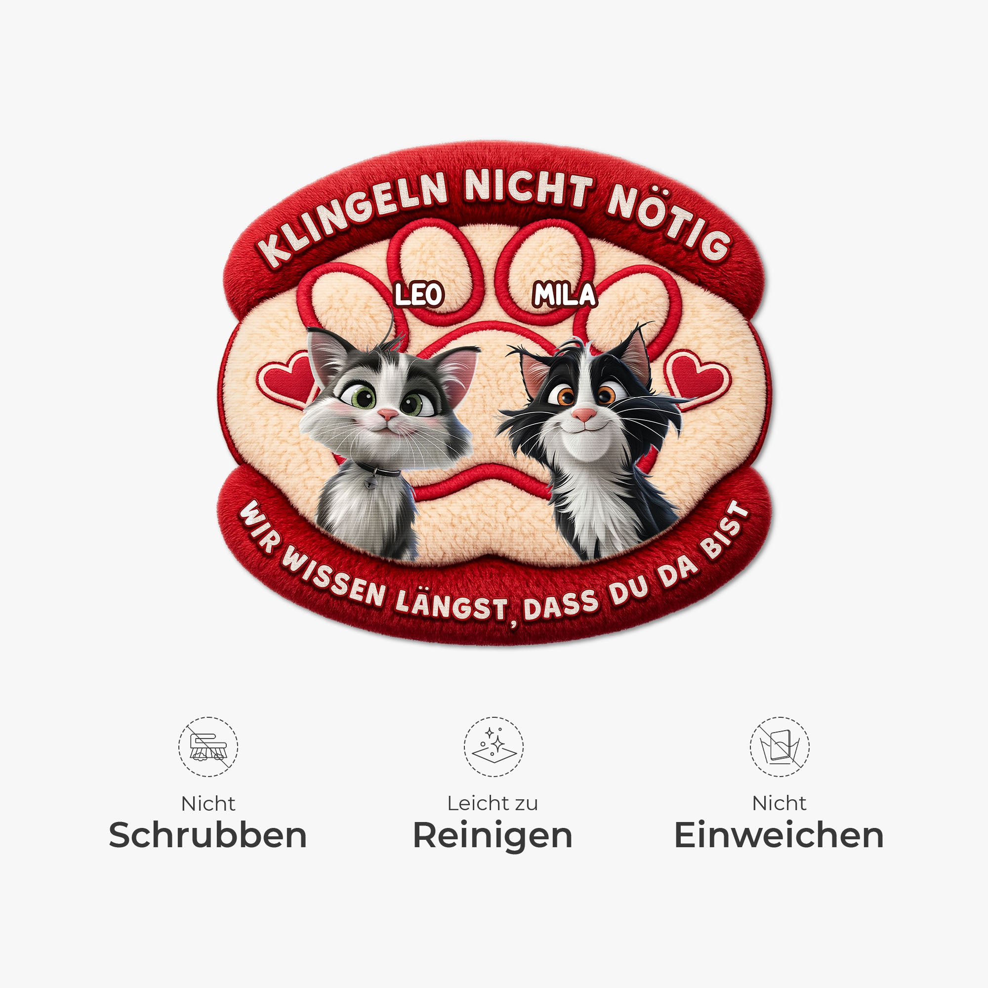 8564AGE1 klopfen nicht notig wir wissen langst dass du da bist personalisierte geschenke katze  fussmatte unregelmassige form 8564adavwd_5