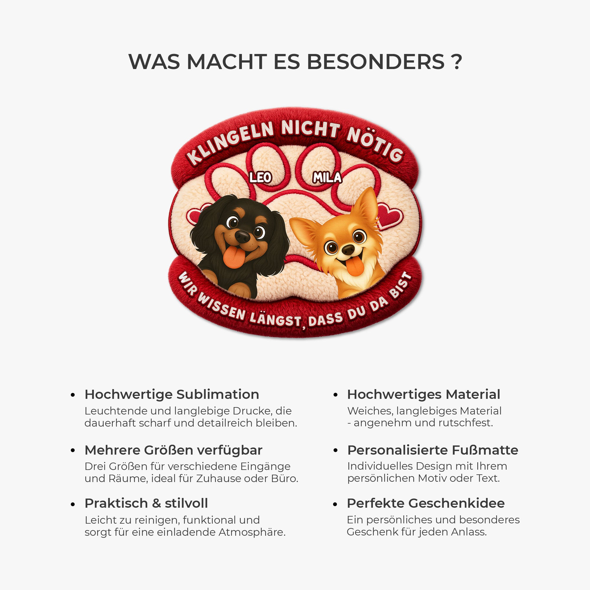 8564AGE1 klopfen nicht notig wir wissen langst dass du da bist personalisiertes hunde geschenk  fussmatte unregelmassige form 8564adavwc_1