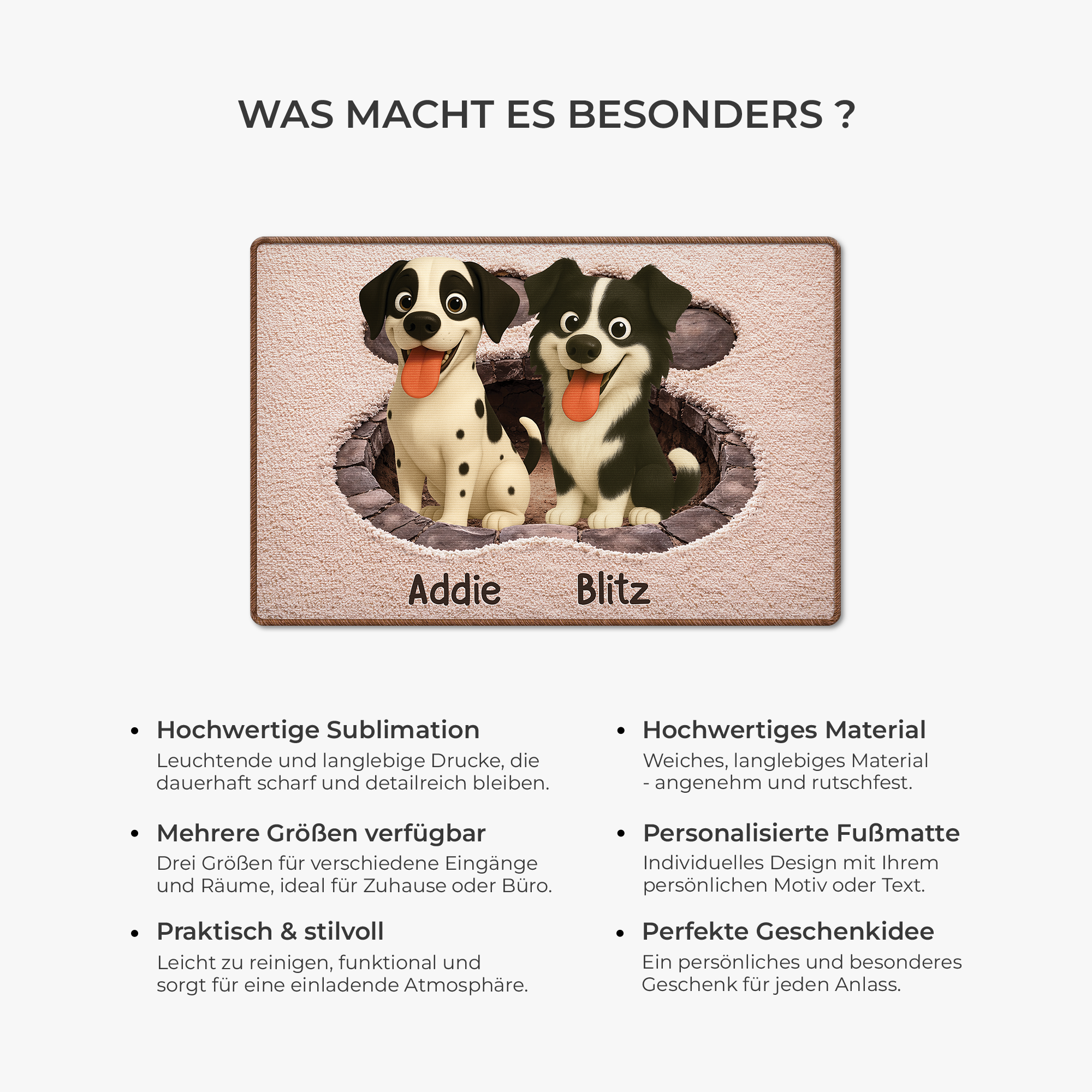 8565AGE6 3d druck effekt hund personalisiertes hunde geschenk  fussmatte unregelmassige form 8565adsfnc