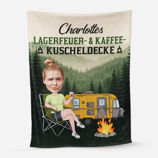 Lagerfeuer Kaffee Kuscheldecke - Personalisierte Camping Geschenke | K