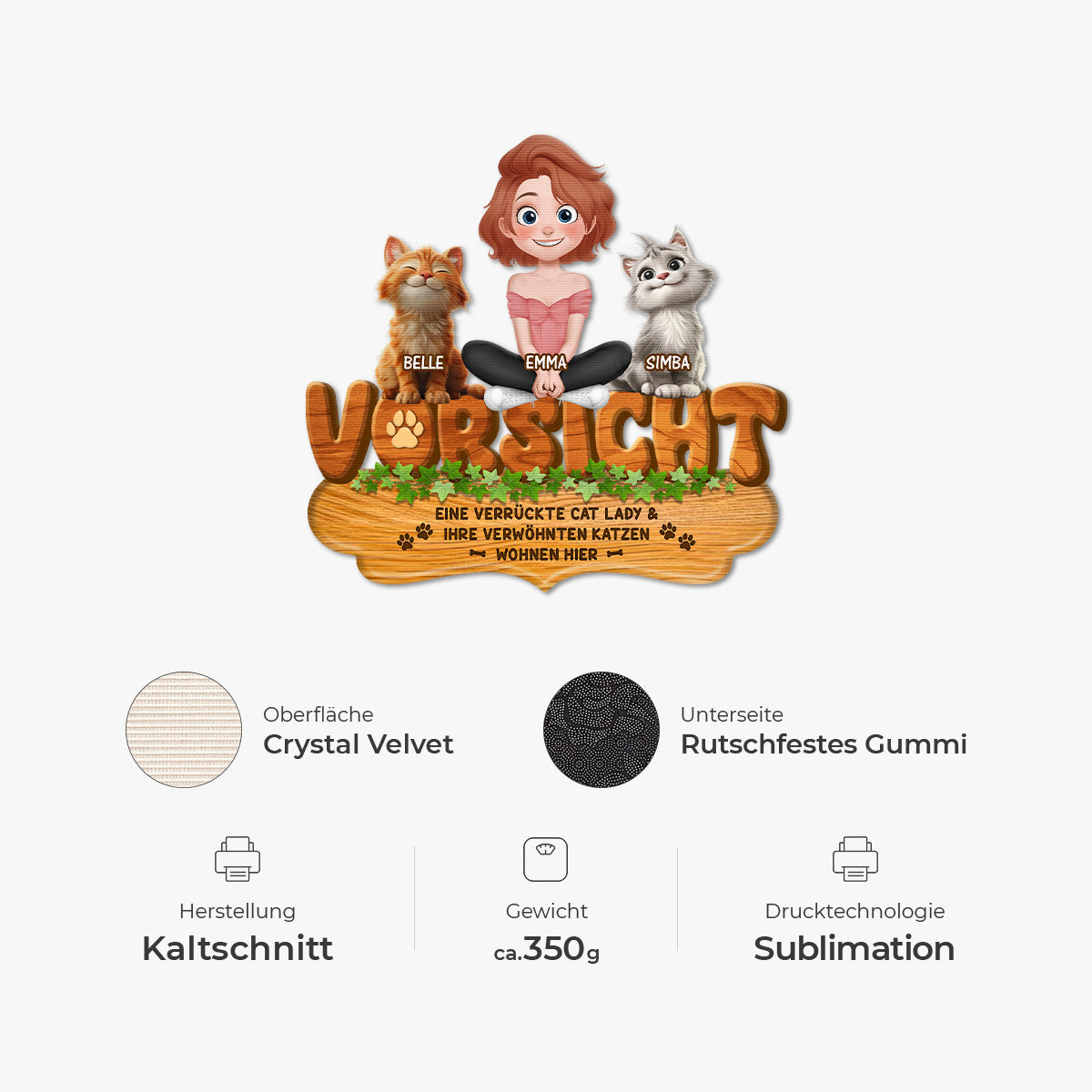 8573AGE4 eine verruckte cat lady  ihre verwohnte katze wohnen hier personalisierte geschenke katze  fussmatte unregelmassige form 8573adafbd