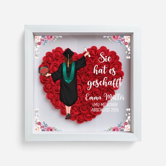 8576OGE1 sie hat es geschafft abschlussjahrgang personalisierte geschenke abschluss  blumen 3d bilderrahmen frauen 8576oaezs