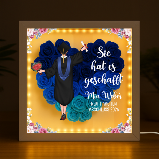 8576OGE2 sie hat es geschafft abschlussjahrgang personalisierte geschenke abschluss  blumen 3d bilderrahmen frauen 8576oaezs