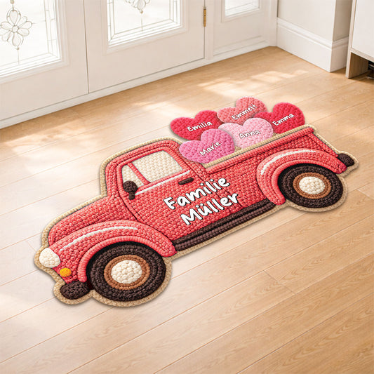 8608AGE2 3d druck effekt familie auto mit herzen personalisierte geschenke familie  fussmatte unregelmassige form 8608adneli