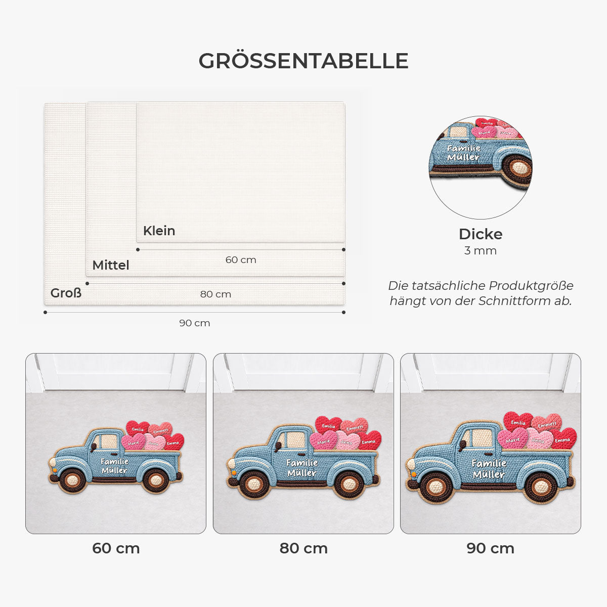 8608AGE3 3d druck effekt familie auto mit herzen personalisierte geschenke familie  fussmatte unregelmassige form 8608adneli
