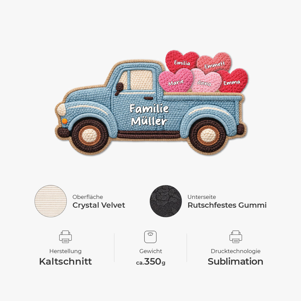 8608AGE4 3d druck effekt familie auto mit herzen personalisierte geschenke familie  fussmatte unregelmassige form 8608adneli