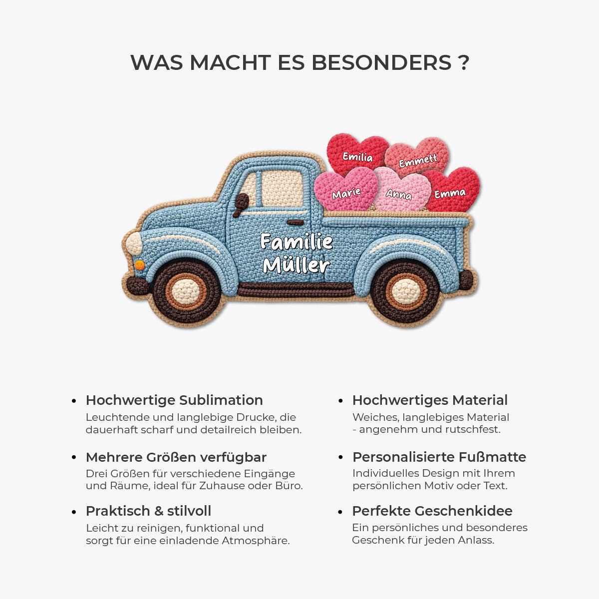 8608AGE6 3d druck effekt familie auto mit herzen personalisierte geschenke familie  fussmatte unregelmassige form 8608adneli
