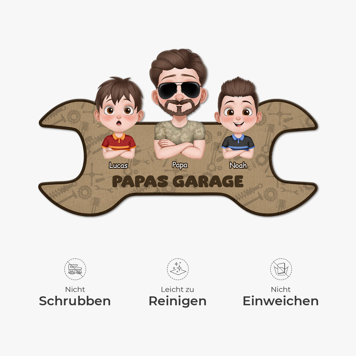 8610AGE5 papas garage personalisiertes geschenk  fussmatte papa opa unregelmassige form 8610adnhbb