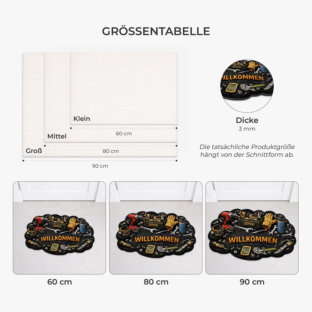 8613AGE3 3d druck effekt herzlich willkommen werkzeug personalisiertes geschenk  fussmatte papa opa unregelmassige form 8613adtdrb