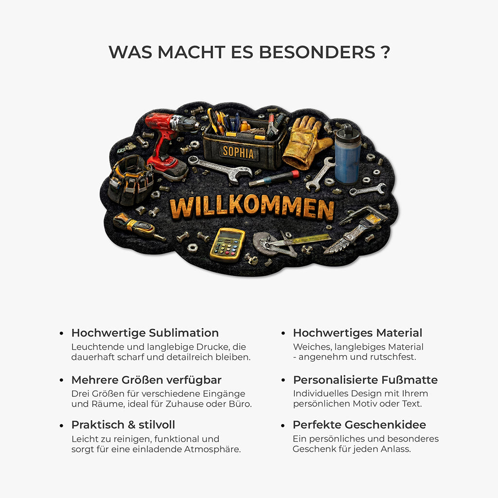8613AGE6 3d druck effekt herzlich willkommen werkzeug personalisiertes geschenk  fussmatte papa opa unregelmassige form 8613adtdrb