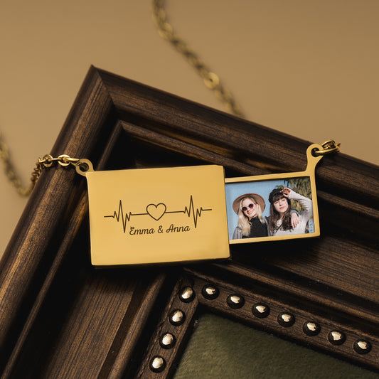 8614JGE2 herzschlag briefumschlag kette personalisierte geschenke foto  kette mama papa freunde 8614j8p5a