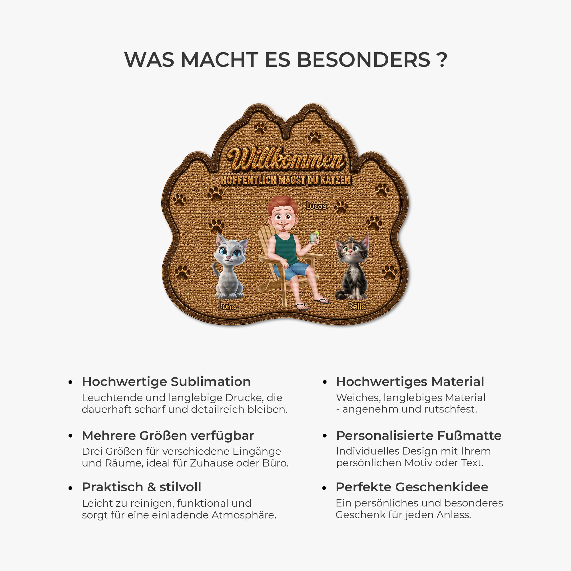 8616AGE6 hoffentlich magst du tierhaare personalisierte geschenke katze  fussmatte unregelmassige form 8616adayrd