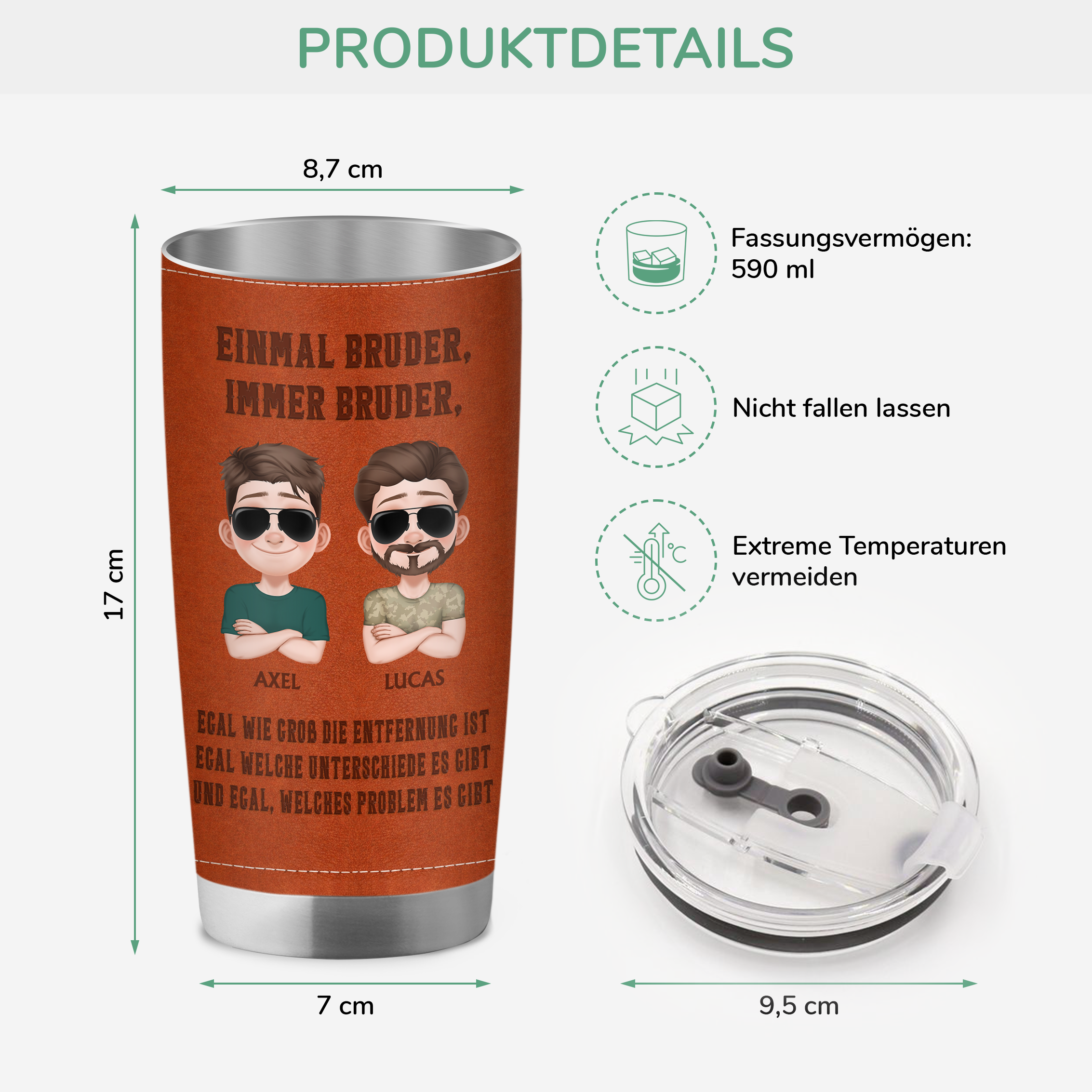 8709TGE3 3d druck effekt einmal bruder immer bruder personalisiertes geschenk  thermobecher 590 ml freunde cartoon 8709taysf