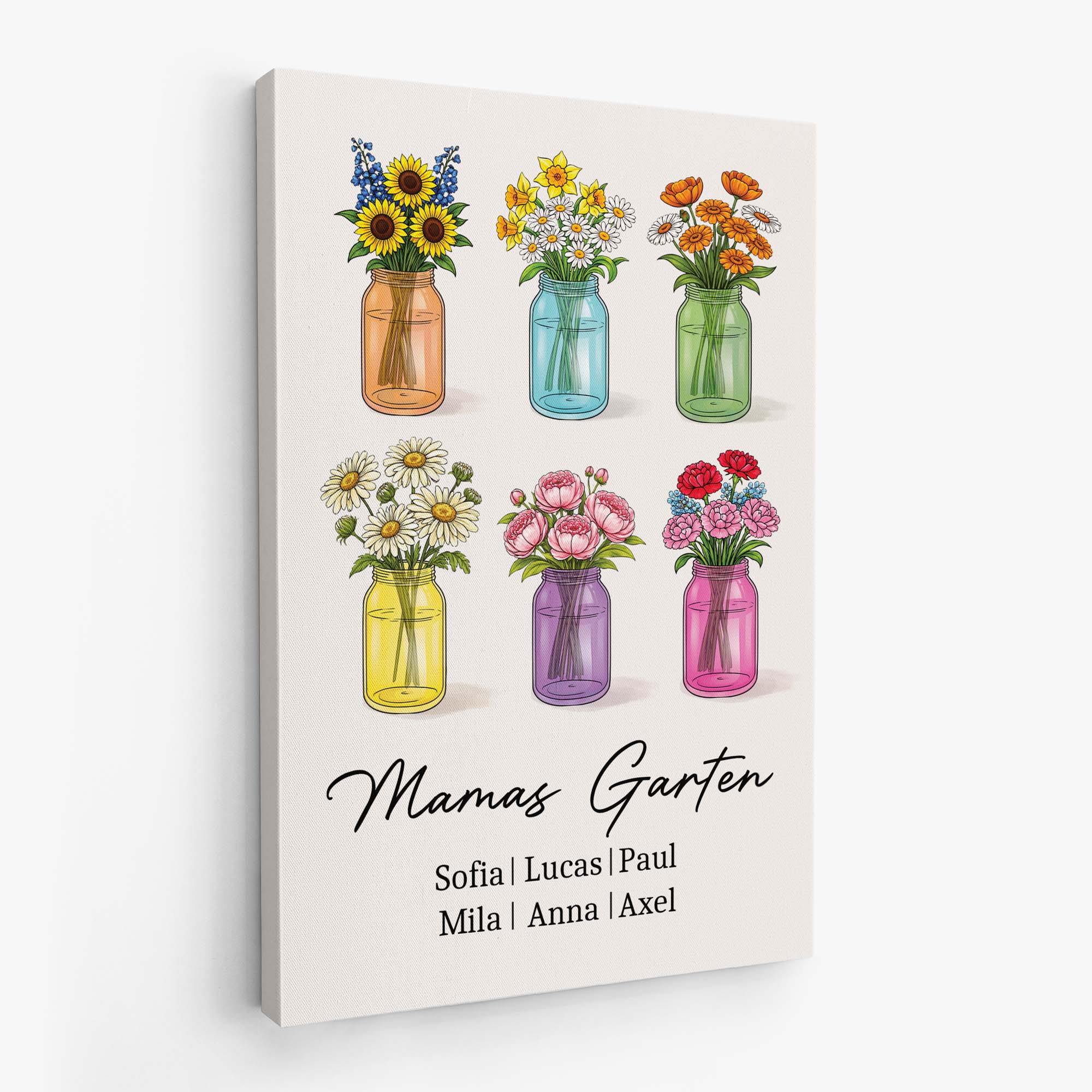 8814CGE2 mamas garten personalisierte leinwand mama oma blumenstrauss einmachglas 8814calca