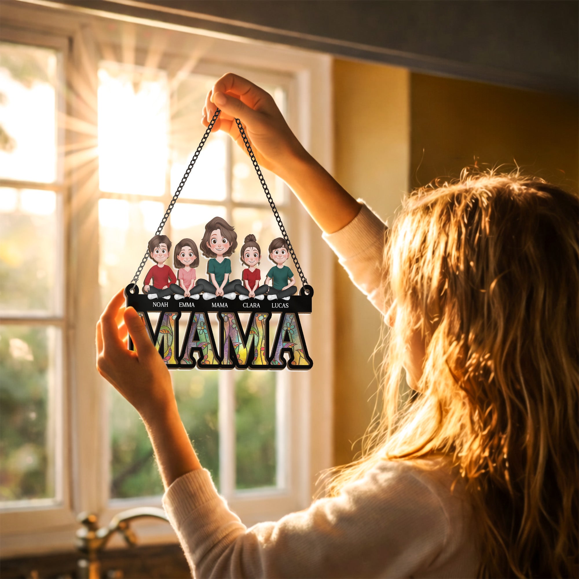 8851UGE2 3d druck effekt mama und kinder acryl sonnenfanger personalisiert 8851unlma