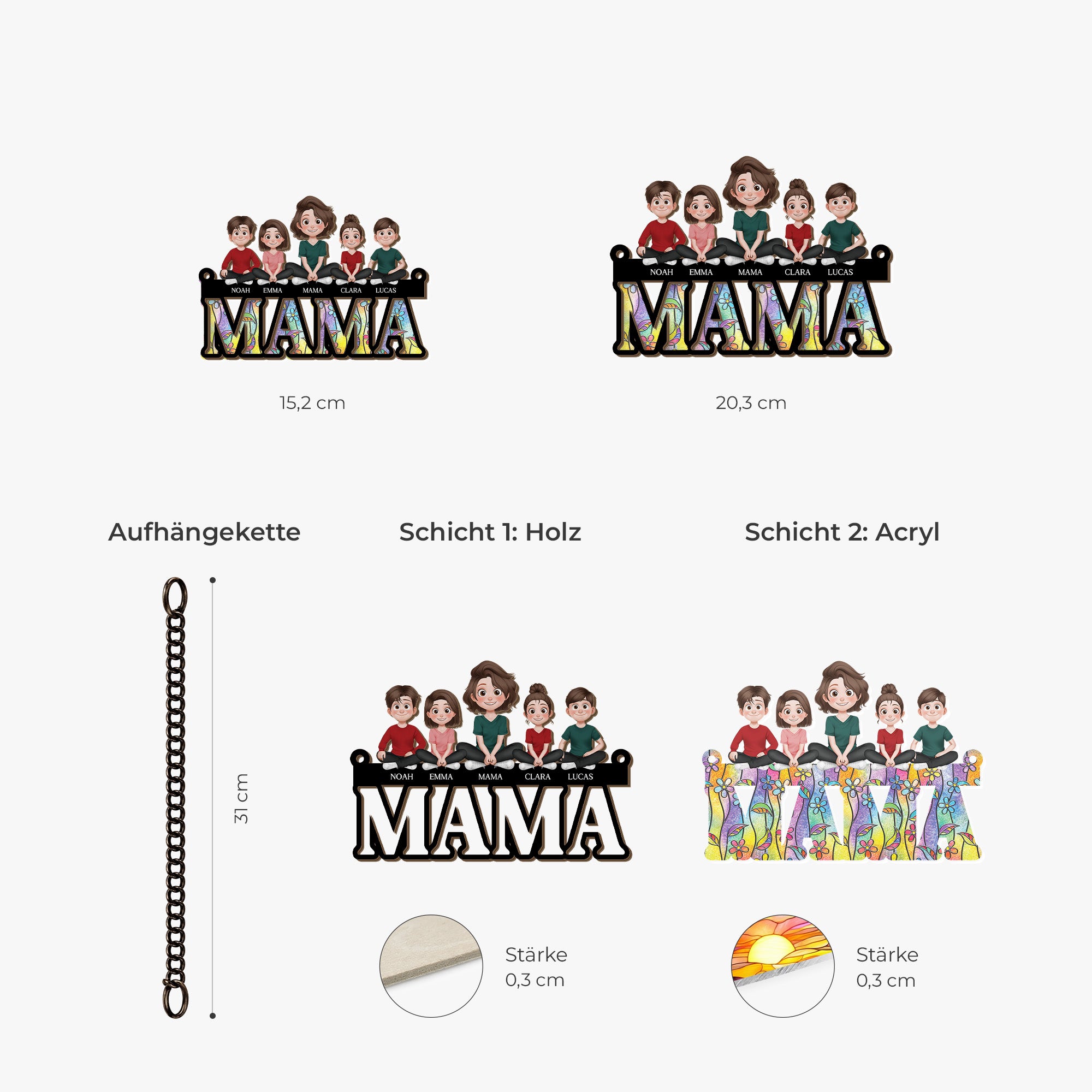 8851UGE3 3d druck effekt mama und kinder acryl sonnenfanger personalisiert 8851unlma