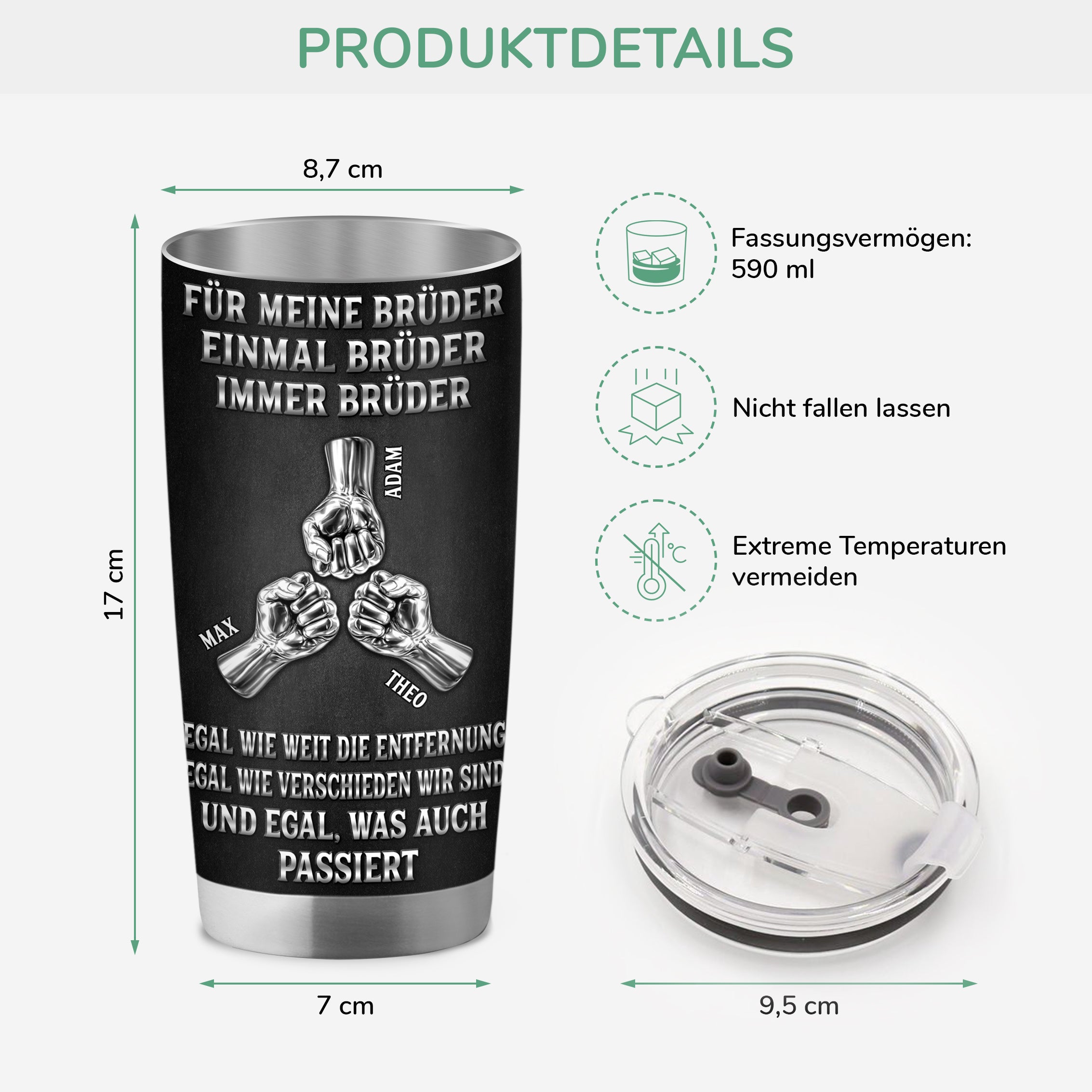 8886TGE3 einmal bruder immer bruder personalisiertes geschenk  thermobecher 590 ml 8886tspmb