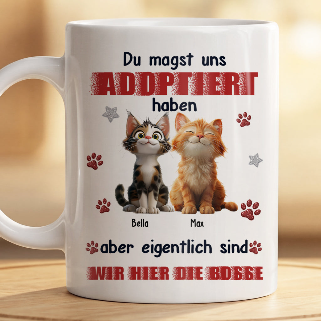 8895MGE2 du hast mich zwar adoptiert aber eigentlich bin ich hier der boss personalisierte geschenke katze  tasse 8895msdkd