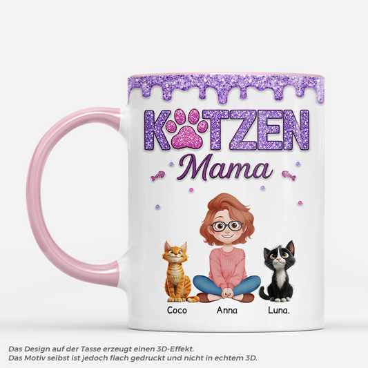 8931MGE1 3d druck effekt katzenmama katzenpapa glitzer personalisierte geschenke katze  tasse 8931m3fwd