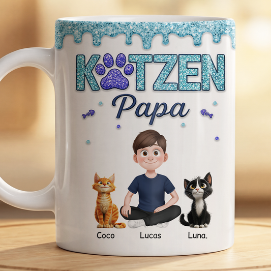 8931MGE2 3d druck effekt katzenmama katzenpapa glitzer personalisierte geschenke katze  tasse 8931m3fwd