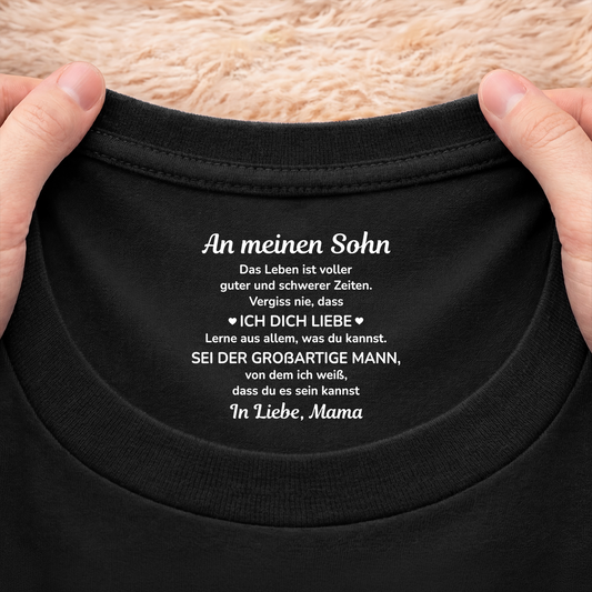 8946AGE2 an meinen sohn an meine tochter personalisiertes geschenk  schwarzes t shirt nackenlabel drucken manner frauen 8946aashza
