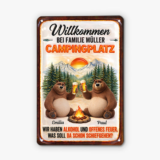 camping schild Feuerstelle - Personalisierte Paar Geschenke | Camping Schild Bär