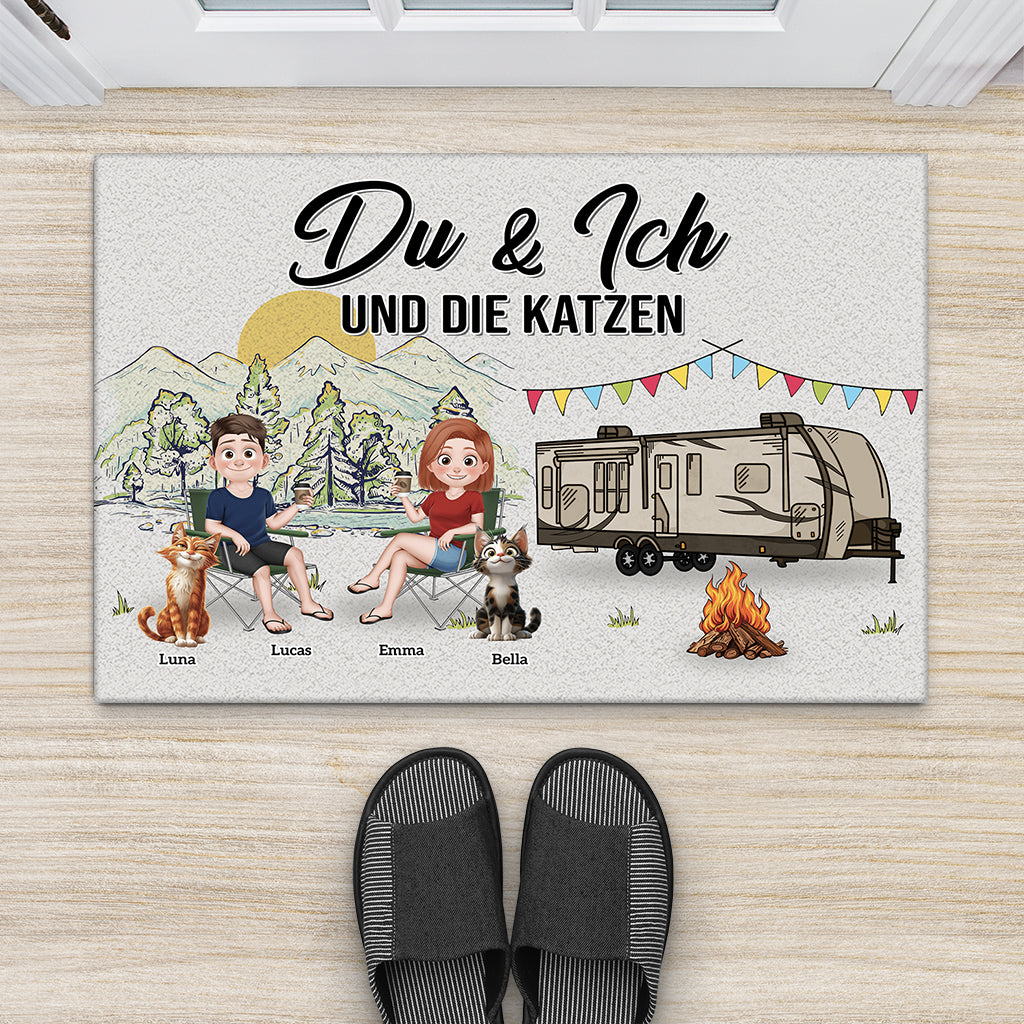 8998DGE1 du  ich und die katzen personalisierte paar geschenke  fussmatte camping 8998d3d1d