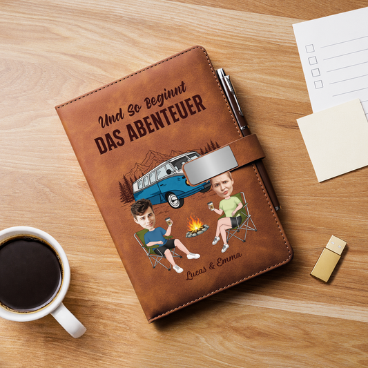 9031MGE2 3d druck effekt und so beginnt das abenteuer personalisierte geschenke paar  notizbuch mit stift camping 9031motfcg