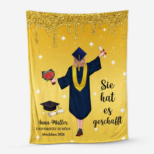 9066BGE1 sie hat es geschafft personalisierte geschenke abschluss  kuscheldecke manner frauen 9066b6ewa