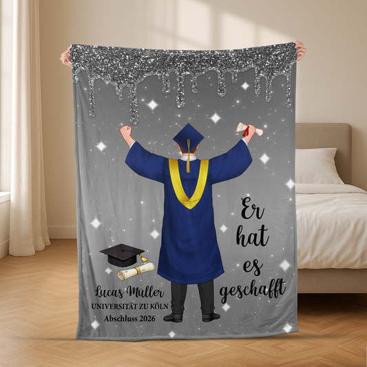 9066BGE2 sie hat es geschafft personalisierte geschenke abschluss  kuscheldecke manner frauen 9066b6ewa