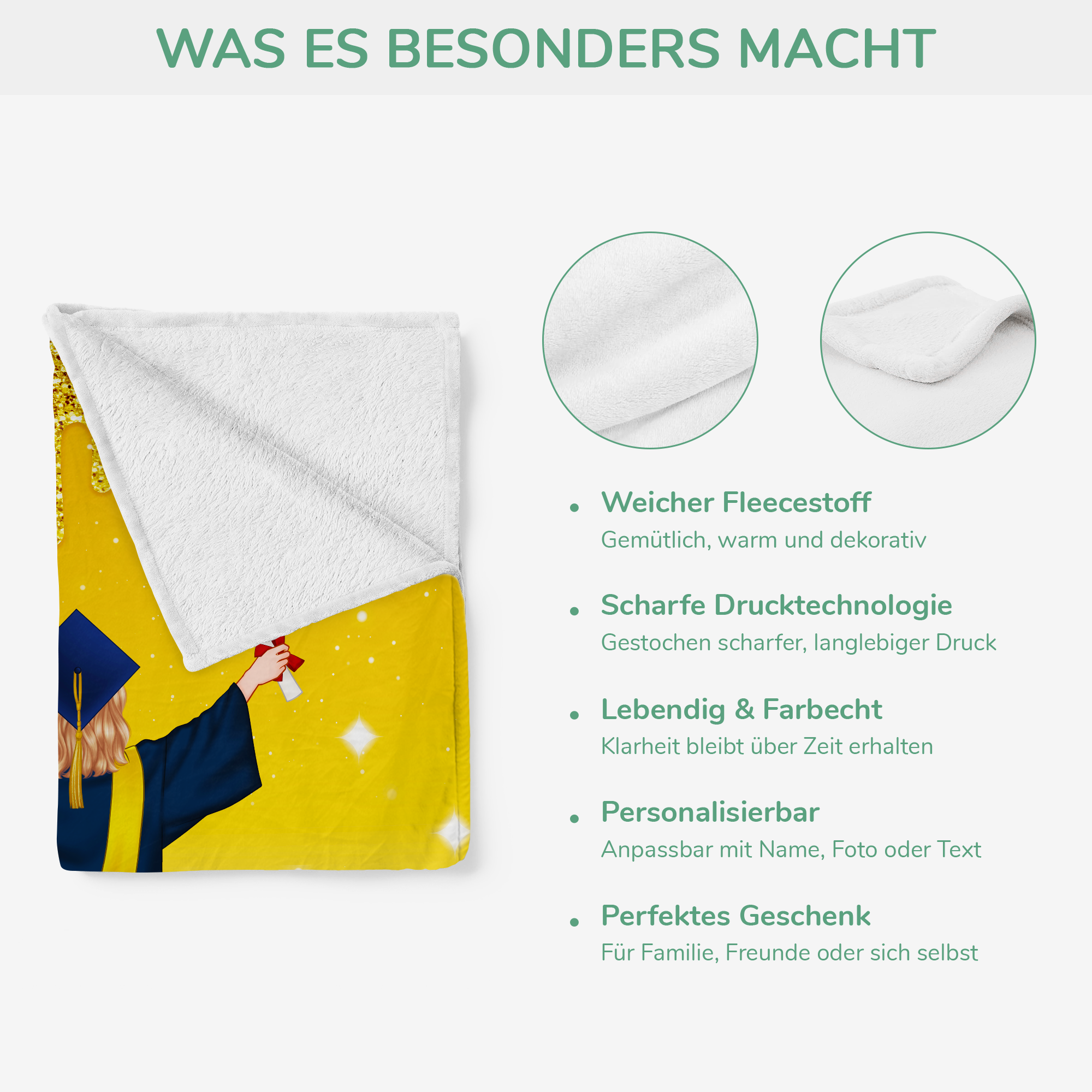 9066BGE4 sie hat es geschafft personalisierte geschenke abschluss  kuscheldecke manner frauen 9066b6ewa
