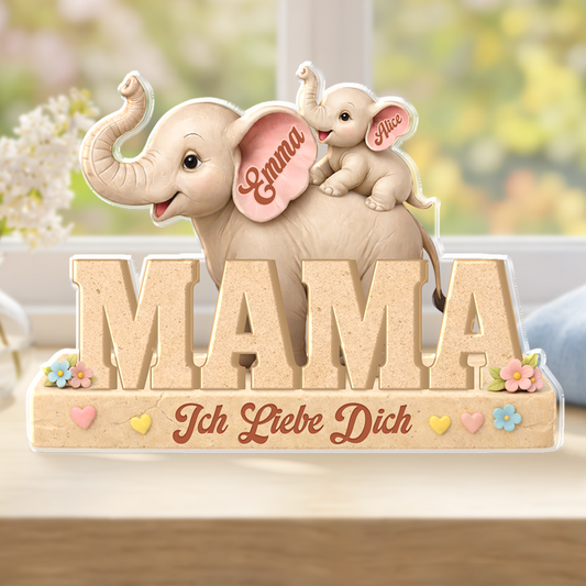 9072AGE1 3d druck effekt elefanten acryl aufsteller personalisiert mama papa 9072arcqpa
