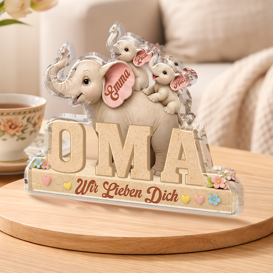 9072AGE2 3d druck effekt elefanten acryl aufsteller personalisiert mama papa 9072arcqpa