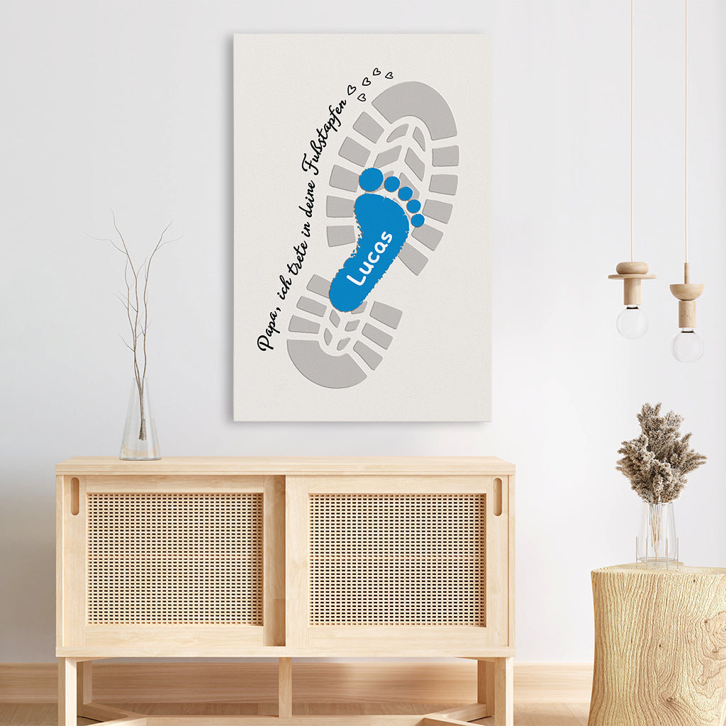 9088CGE3 ich trete in deine fussstapfen personalisiertes geschenk  leinwand papa opa fussabdruck 9088cnpwb