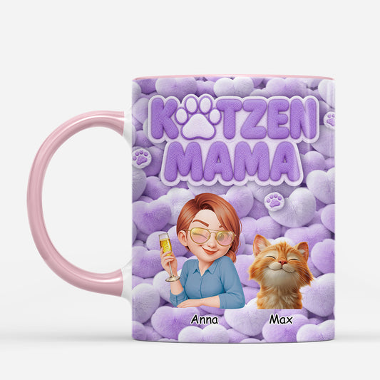 9096MGE2 3d druck effekt katzenmama katzenpapa personalisierte geschenke katze  tasse pompon 9096madwd