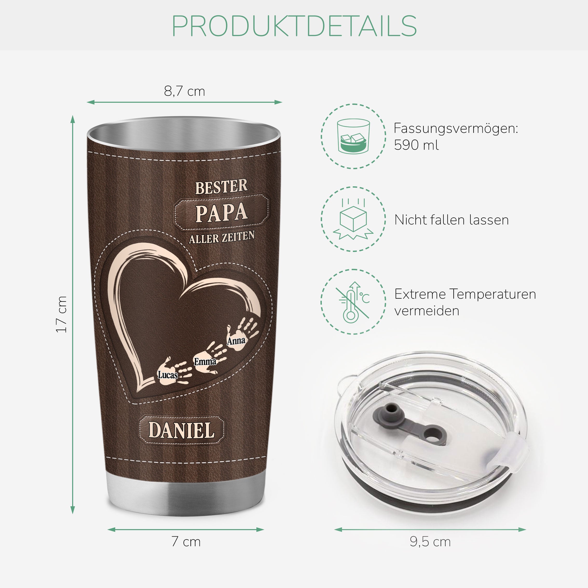 9221TGE3 3d druck effekt bester papa aller zeiten personalisiertes geschenk  thermobecher 590 ml opa papa handabdruck 9221t