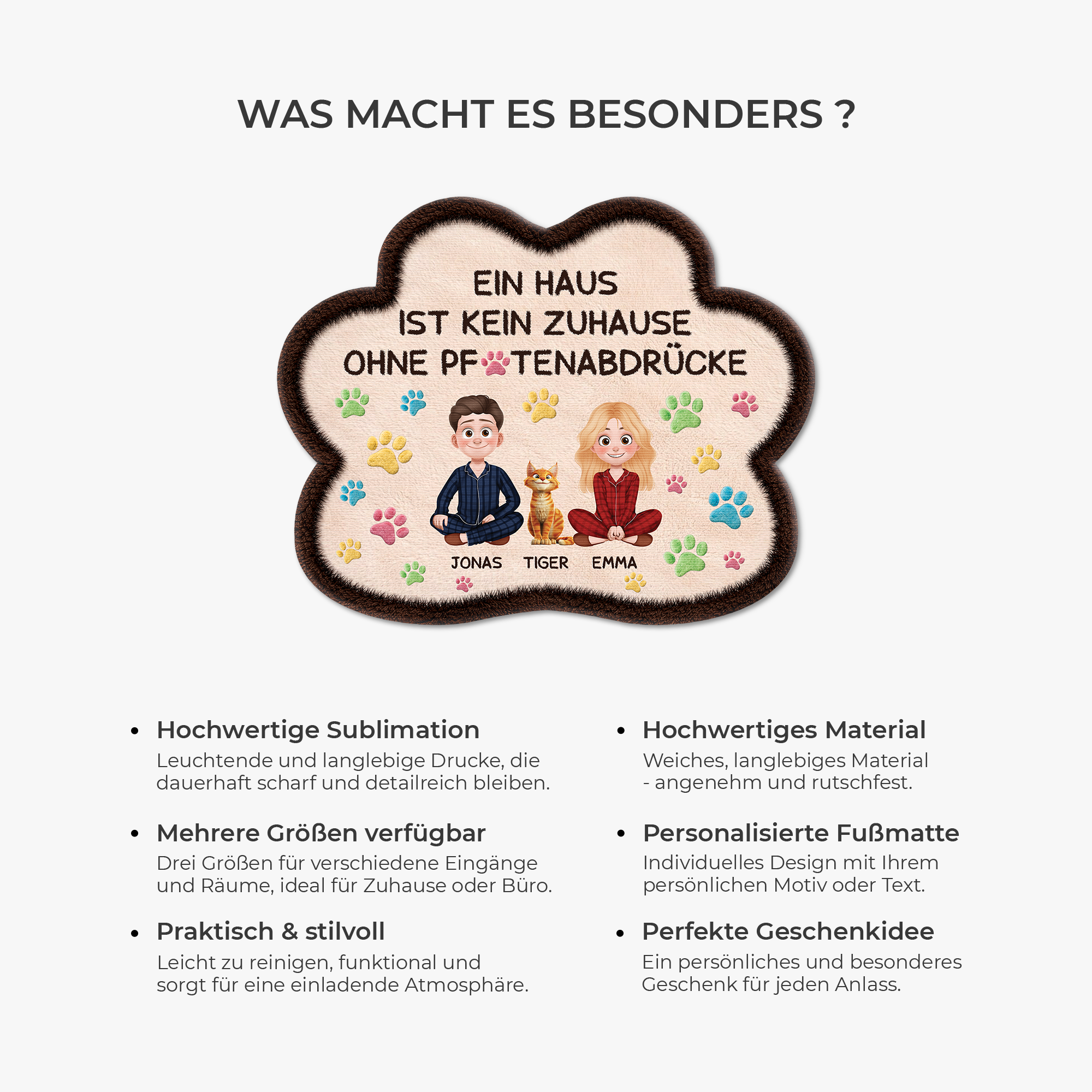 9228AGE6 3d druck effekt ein haus wird erst durch pfotenabdrucke zu einem zuhause personalisierte geschenke katze  fussmatte unregelmassige form 9228adnxnd