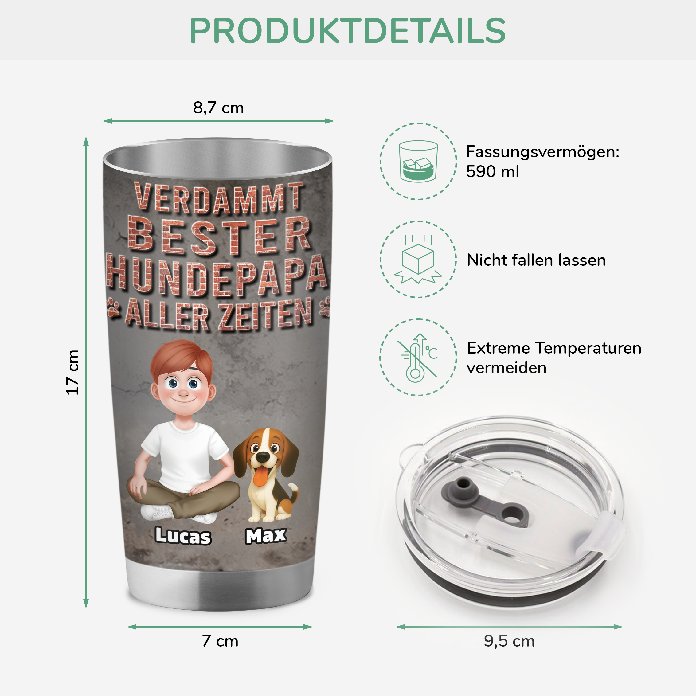9249TGE3 3d druck effekt verdammt bester hundepapa aller zeiten personalisiertes hunde geschenk  thermobecher 590 ml 9249tte1c