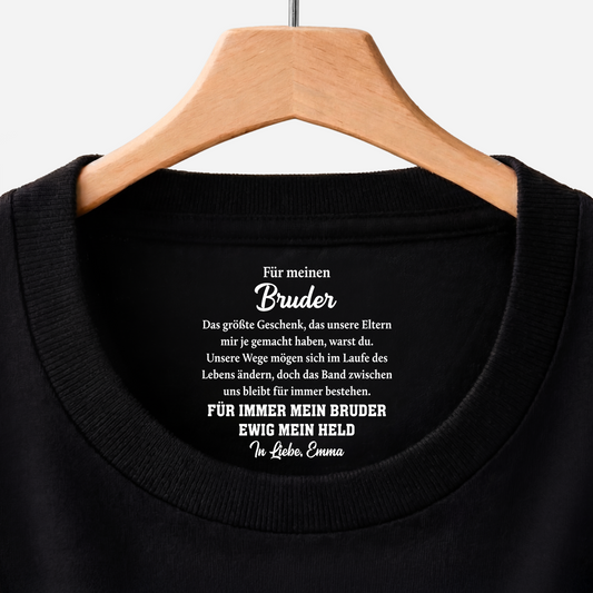 9255AGE1 fur immer mein bruder ewig mein held personalisiertes geschenk  schwarzes t shirt nackenlabel drucken bruder schwester 9255aacfpb