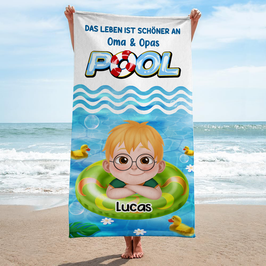 9264BGE2 das leben ist schoner an oma  opas pool personalisierte geschenke kinder  strandtuch 9264bccbk