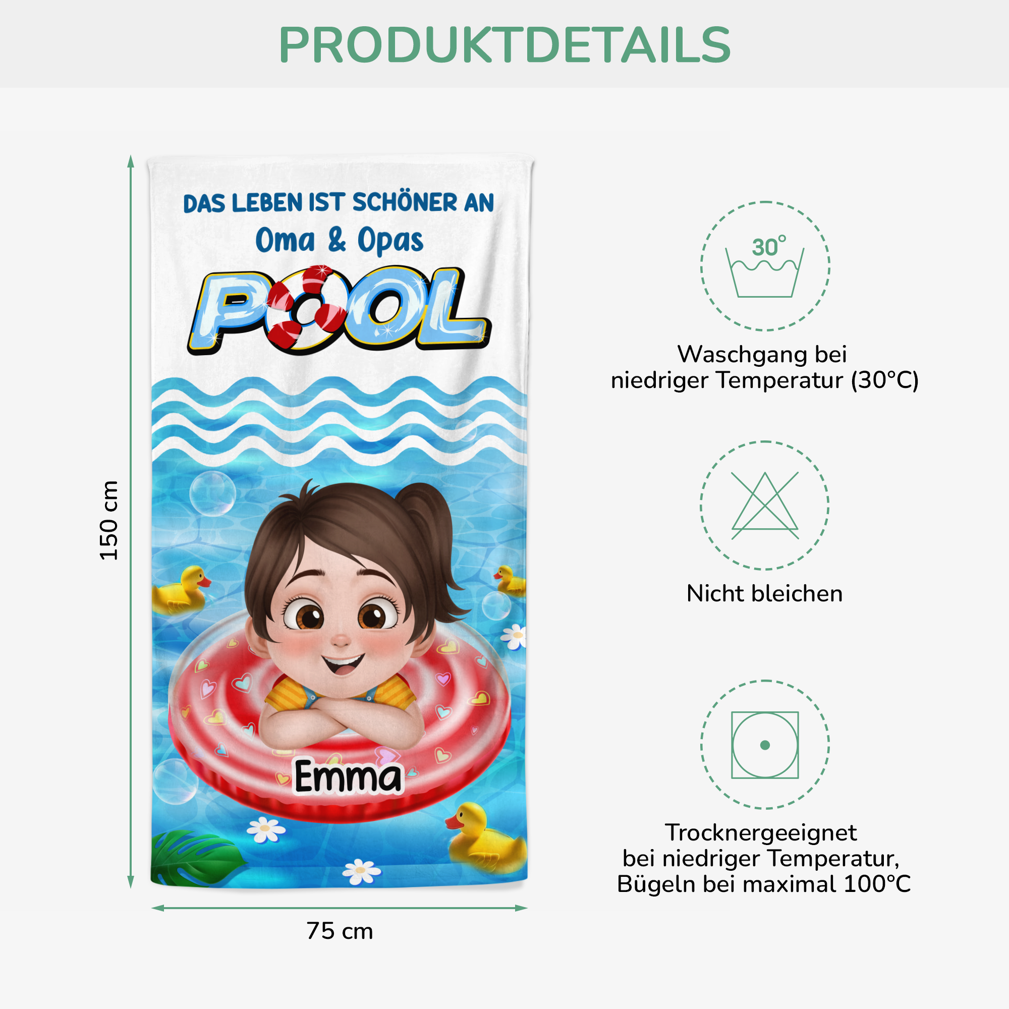 9264BGE3 das leben ist schoner an oma  opas pool personalisierte geschenke kinder  strandtuch 9264bccbk