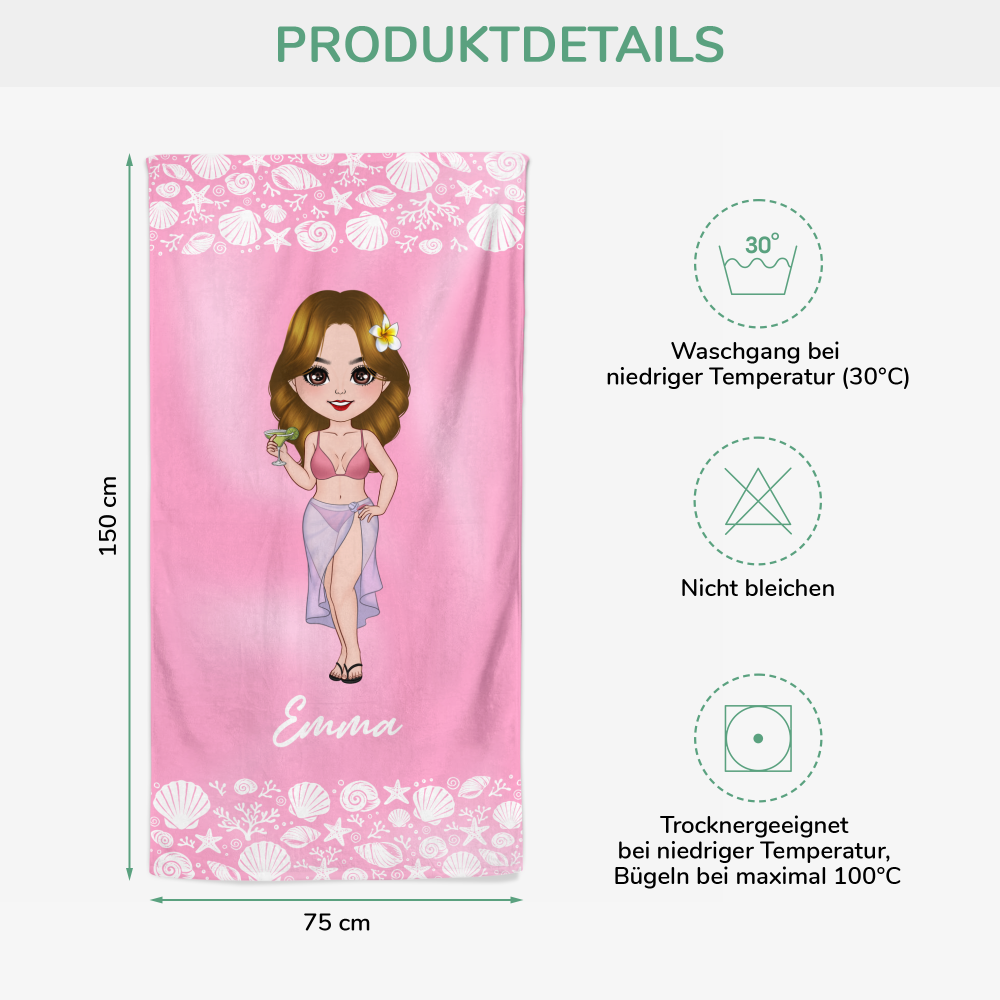 9277BGE3 frau am strand bikini personalisiertes geschenk  strandtuch muschelschale 9277b8cna_e625a35b 6e5c 48de b42a 8c7c1854fd64