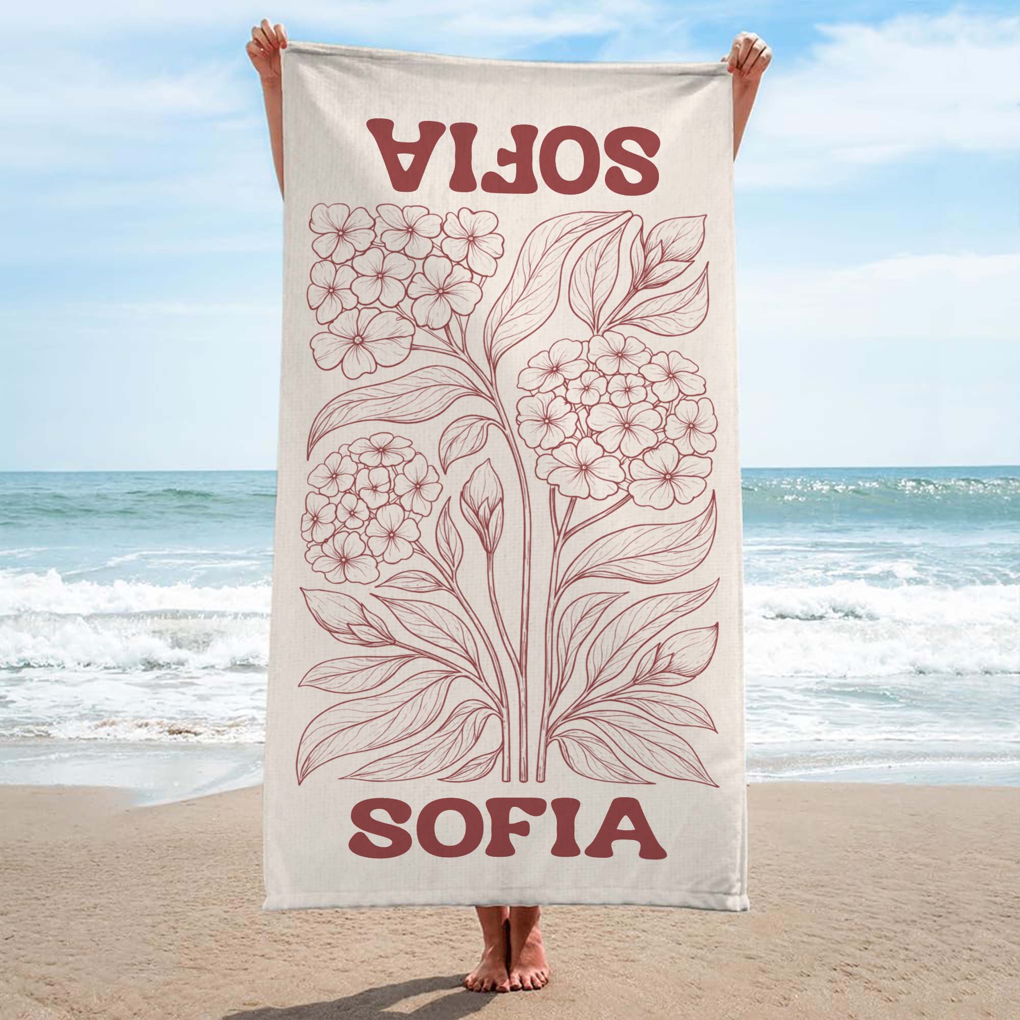 9279BGE1 blume _ name personalisiertes geschenk  strandtuch 9279bavca_1