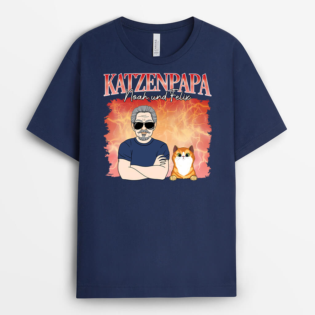 Katzenpapa Mit Donner Muster - Personalisiertes Geschenk | T-shirt für Katzenliebhaber