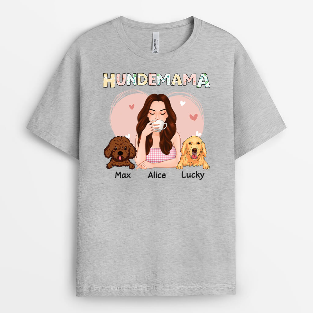 Hundemama Mit Blumen Und Herz - Personalisiertes Geschenk | T-shirt für Hundeliebhaber
