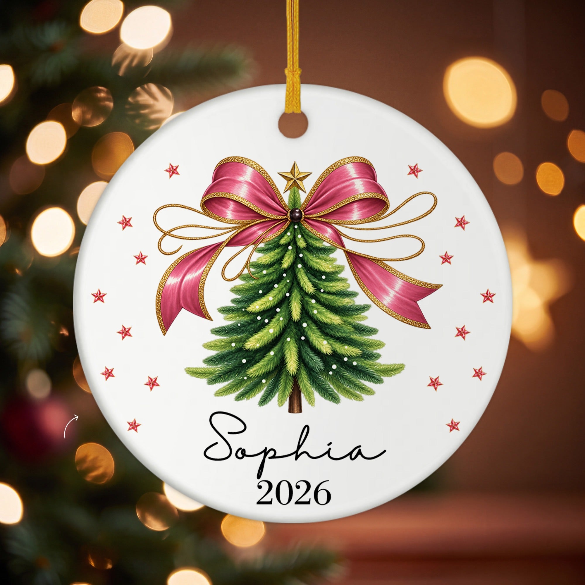 Tannenbaum Schleife - Personalisierter Weihnachtsschmuck Keramik Kinde