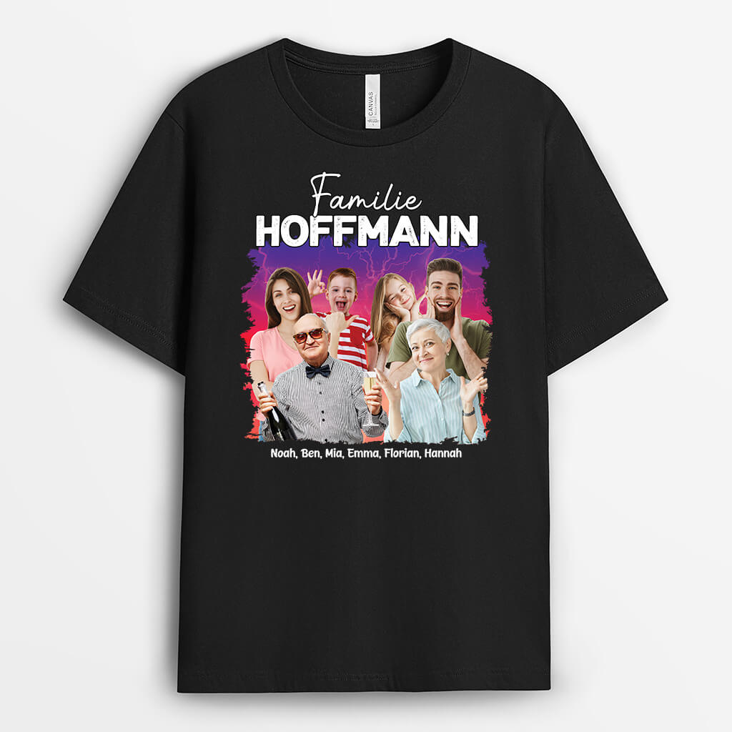 Die Familie mit Blitz und Donner im Hintergrund - Personalisiertes Geschenk | T-shirt für die Familie