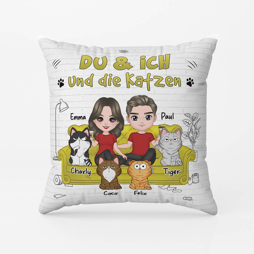 Du & Ich Und Die Katze/Die Katzen - Personalisiertes Geschenk | Kissen für Paare und Katzenliebhaber